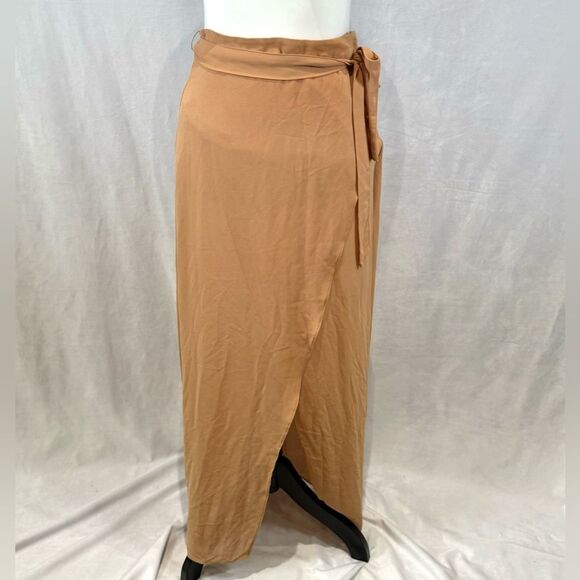 Caramel faux wrap belted chiffon maxi skirt size medium - Picture 1 of 6
